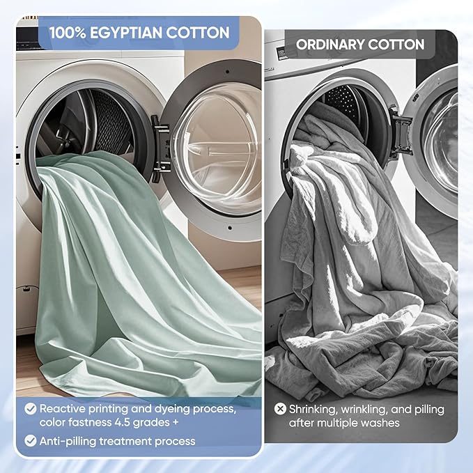 TWK 1200 TC 100% Egyptian Long-Staple Cotton Bedding Sheets Set, Luxury Hotel Style Deep Pocket with Elastic Reinforced Seams Sheet Set, Soft & Comfy Natural Sheets (Mineral, Full)