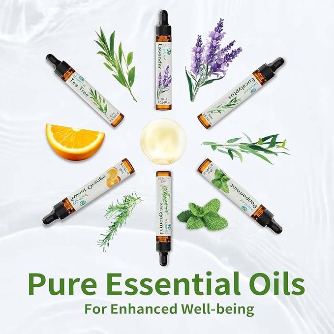 ORIENTLEAF Essential Oils Set for Diffusers, Aromatherapy Essential Oils Gifts for Women and Girls, Lavender, Eucalyptus, Lemongrass, Sweet Orange, Peppermint, Tea Tree (6x10ml)