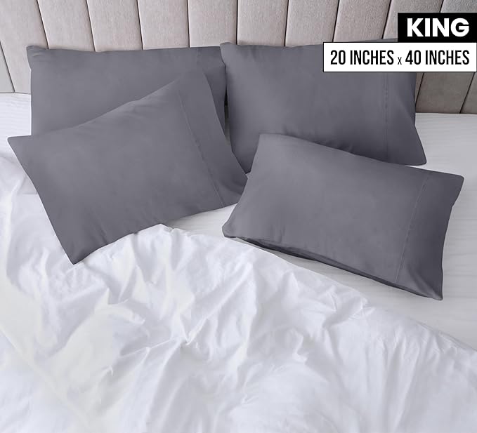 Utopia Bedding King Pillow Cases - 4 Pack - Envelope Closure - Soft Brushed Microfiber Fabric - Shrinkage and Fade Resistant Pillow Covers King Size 20 X 40 Inches (King, Grey)