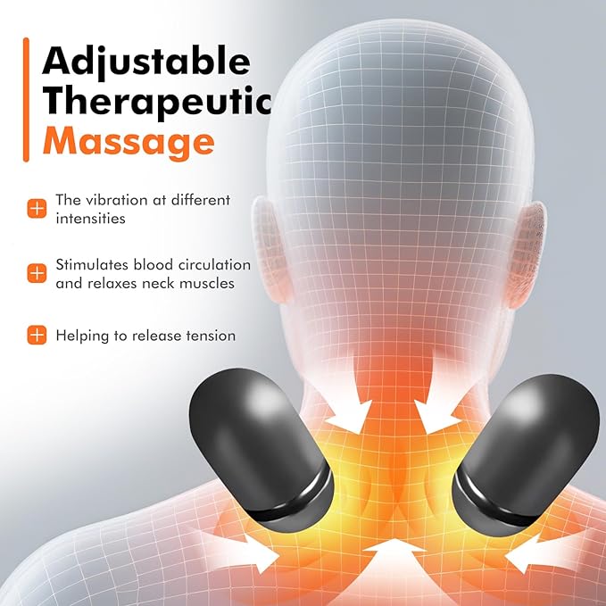 Cordless Electric Neck Massager Pillow for Pain Relief Deep Tissue, 3-in-1 Rechargeable Neck Cervical Traction Device with Heat, Massage, Electric Stretch, Ergonomic Neck Shoulder Relaxer