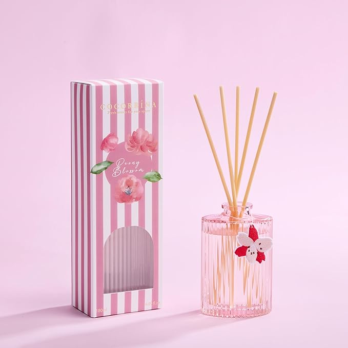 COCORRÍNA Reed Diffuser Set, 6.09 fl oz Peony Blossom Oil Diffuser with 8 Reed Sticks, Long-Lasting Home Fragrance for Bathroom Bedroom Office