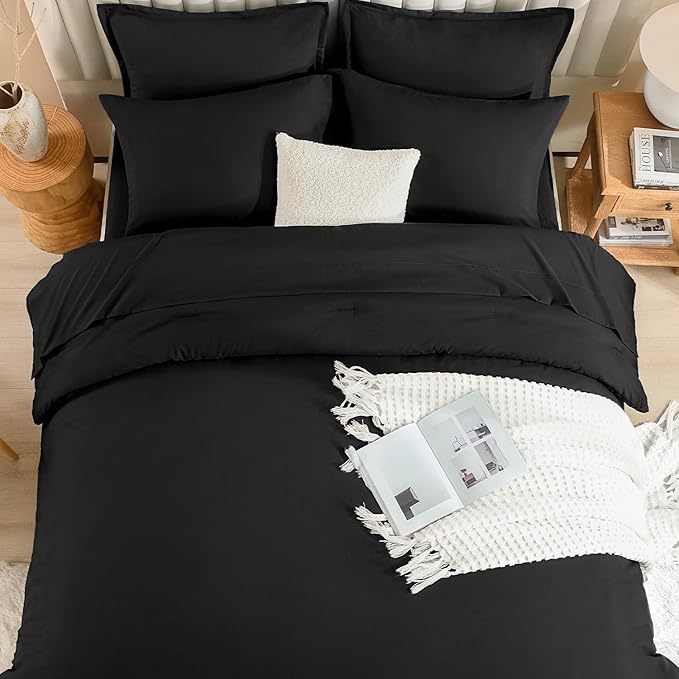 Litanika Comforter King Size Set Black - 7 Pieces Bed in a Bag King Bedding Comforter Sets, Plain Lightweight Bed Set with Comforter, Sheets, Pillowcases & Shams