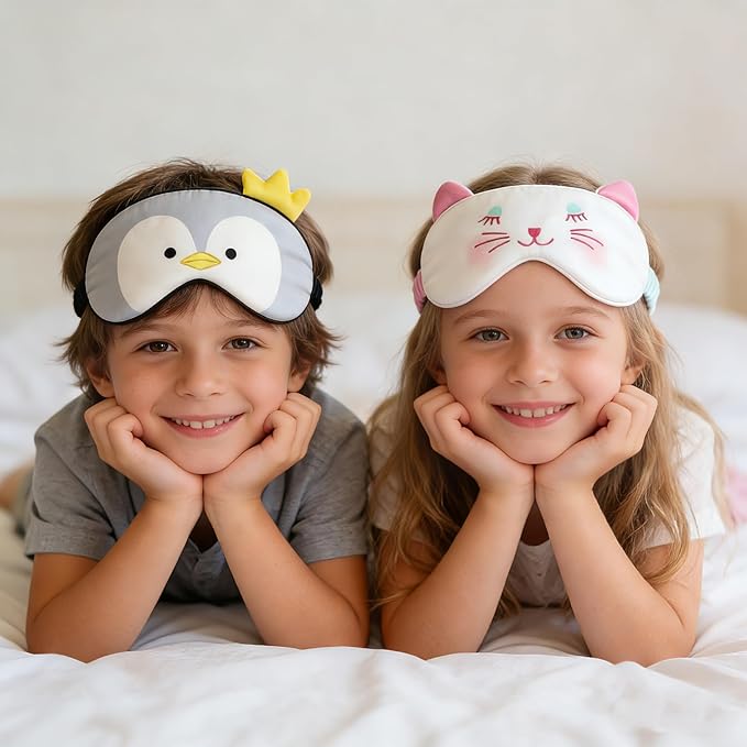 Orose Kids Silk Sleep Mask Cute Adjustable Original Design for Boys & Girls, Double-Sided Mulberry Silk, Cartoon Pattern, Toddler Eye Mask (Jellyfish)