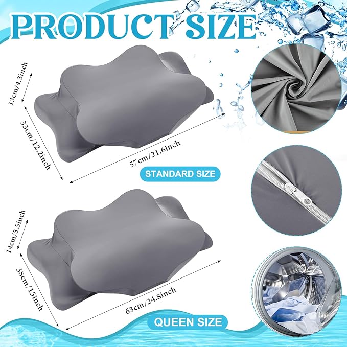 Hahafelt 2 Pcs Cooling Cervical Pillowcase with Zipper (Only Pillowcase) Ergonomic Cervical Neck Pillow Cover Breathable Cool Pillow Case for Side Back Stomach Sleepers(Dark Gray,Standard Size)