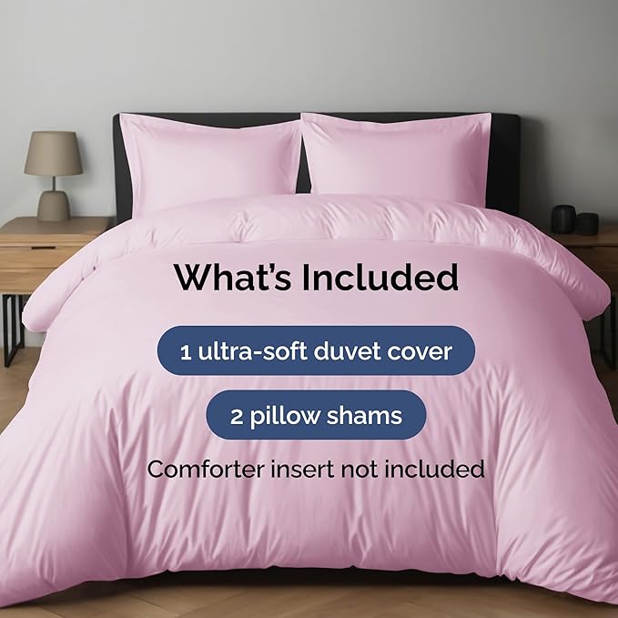 Duvet Cover Full Size Set - Extra Soft Full Duvet Cover 80" x 90" with 2 Pillow Shams - Hotel Luxury, Easy Care & Fade Free w/ Zipper Closures & Ties - All Season, Comfy and Breathable (Light Pink)