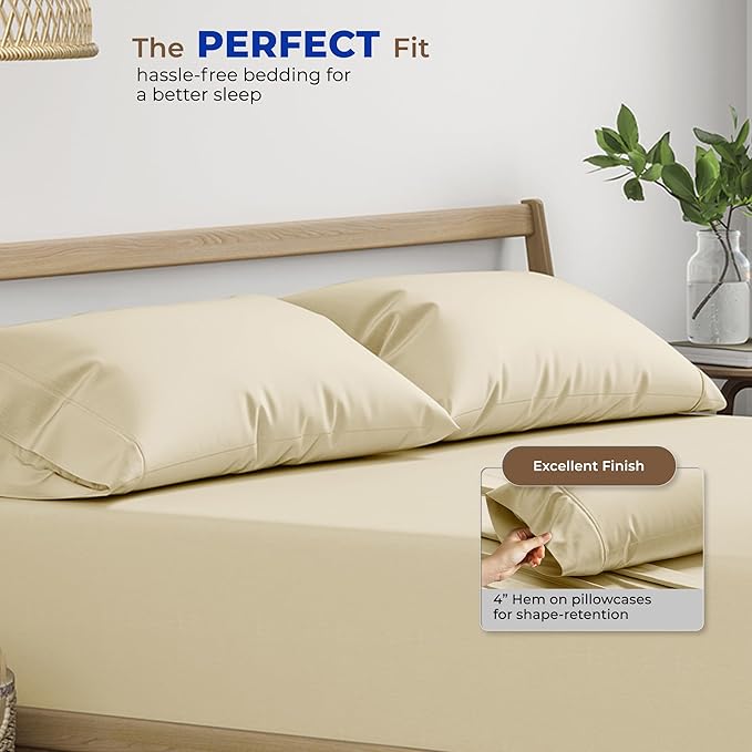 Thread Spread 100% Egyptian Cotton King Size Pillow Cases Set of 2 - Luxury 1000 Series Paradise Collection Pillow Cases King Size (Sand), Soft Cooling Hotel Egyptian Cotton Pillowcases