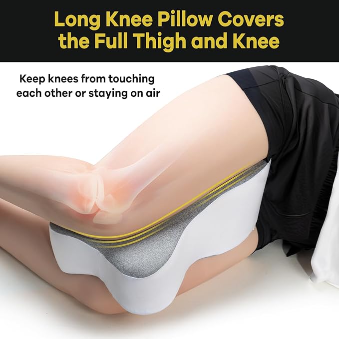 anzhixiu Long 14” Knee Pillow for Side Sleeper Fully Support Thighs and Knees for Required Knee Separation- Leg Pillow for Side Sleeping Between Legs Aligns Spine- Large, Gray