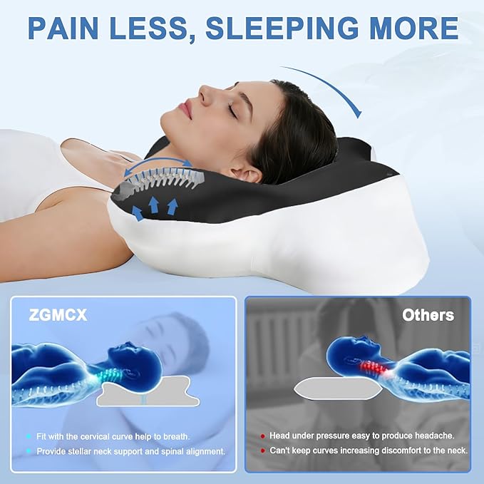 Butterfly Cervical Memory Foam Pillow, Dual-Height Design (11cm/13cm) with Skin-Friendly Breathable Fabric, Ergonomic Neck Support for Sleep Relief, Black & White