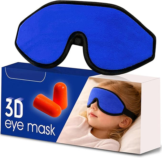 3D Sleep Mask for Kids, Light Block Sleeping Blindfold Memory Foam Contoured Eye Mask for Sleep, Adjustable Strap Eye Cover and Travel Sleep Mask for Boys Girls, Dark Blue