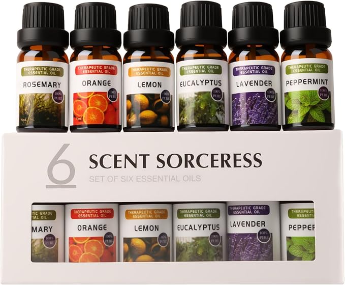 Essential Oils Sets - 6 Premium Fragrance Oils for Diffusers, Candles & Aromatherapy, Calm Mind, Sweet Dreams, Happy, Relax, Air Freshening, for Humidifiers, Massage, 6x10ML