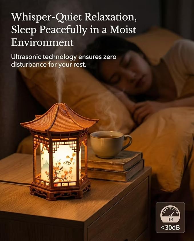 2-in-1 Aroma Diffuser & Night Light - Ultrasonic Essential Oil Diffuser & Cool Mist Humidifier with 2 Modes, Japanese Lantern Style Home Decor Diffuser for Bedroom, Office, Yoga (Dark Color)