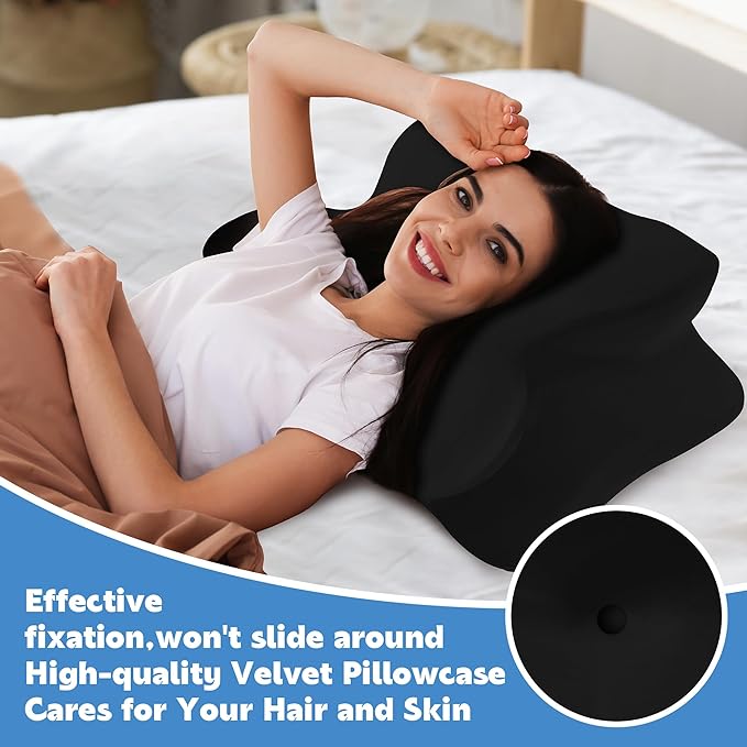 BALAPET 2 Pcs Velvet Cervical Neck Pillow Case, Soft Elasticity Pillowcase for Ergonomic Cervical Neck Pillow,Fuzzy Warm Flannel Pillow Cases with Zipper, Cover Only(Black)