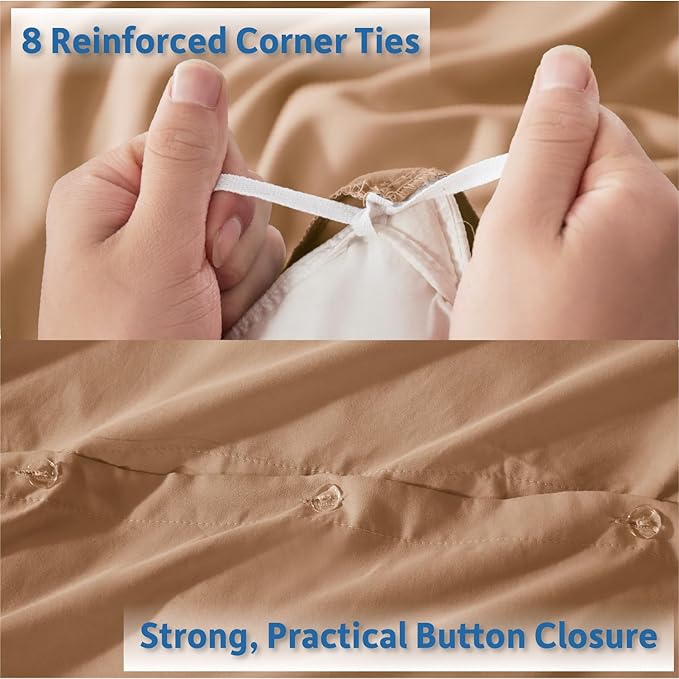 Nestl Twin Duvet Cover Set with Comforter Insert - Mocha Brown 3 Piece 68x90 Duvet Cover & 1 Pillow Sham with White Quilted Down Alternative Comforter, Ultra Soft, All Season