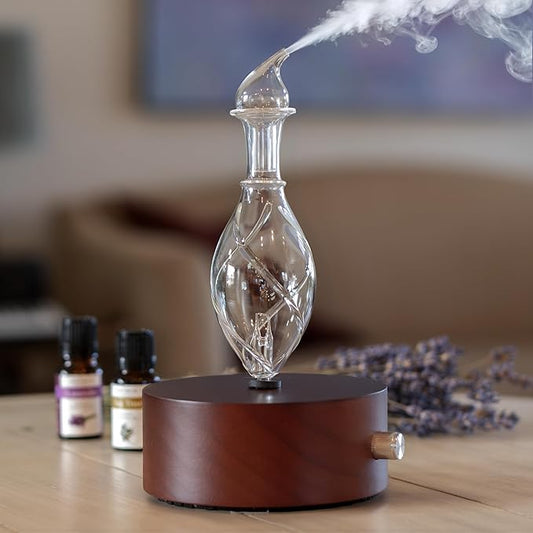 ArOmis Premium Glass Essential Oils Nebulizer - Waterless Diffuser for Aromatherapy - Handmade Oil Diffuser, Wooden Base, No Plastic, No Heat, No Battery, No LEDs - Solum Nox Vitis