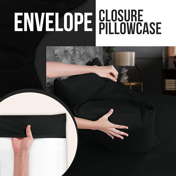 Utopia Bedding Queen Pillow Cases - 4 Pack - Envelope Closure - Soft Brushed Microfiber Fabric - Shrinkage and Fade Resistant Pillow Covers Queen Size 20 X 30 Inches (Queen, Black)