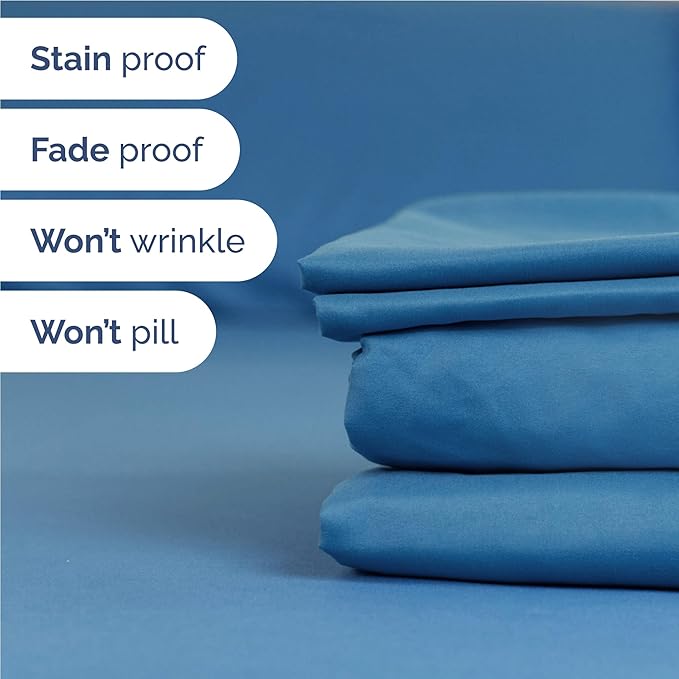 Full 6 Piece Sheet Set - Comfy, Breathable & Cooling - Hotel Luxury Bedding for Women, Men, Kids, Teens & Children - 1 Flat & 1 Fitted Sheet & 4 Pillowcases w/ Deep Pockets - Wrinkle Free - Denim Blue