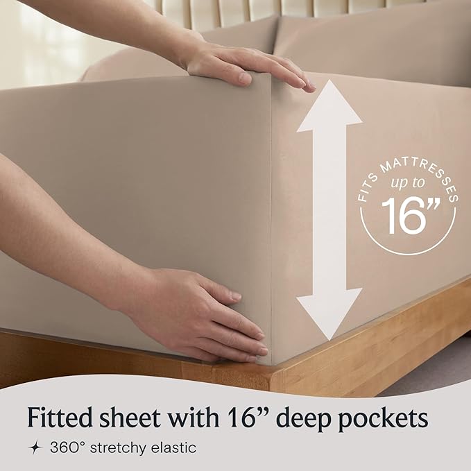 LuxClub Twin Sheets - Soft Bed Sheets for Kids, 3 PC Deep Pockets 18" Eco Friendly Wrinkle Free Fitted Sheets Machine Washable Hotel Bedding Silky Soft - Light Khaki