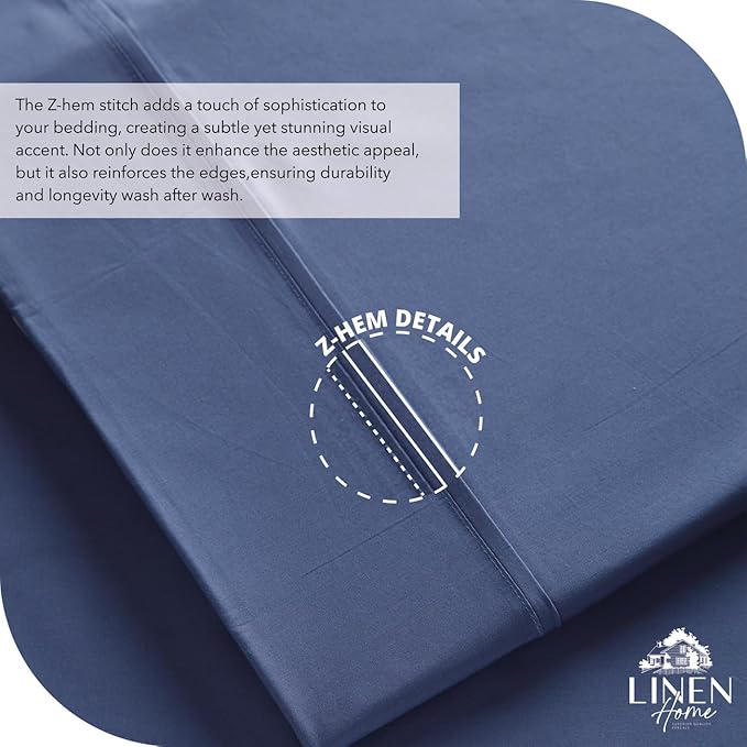 Linen Home 6 Piece King Cotton Sheet Set, 100% Cotton Percale, 4 Pillowcases, Deep Pocket with All Around Elastic Sheet, Crisp Breathable Bedding, Hotel Luxury, Long-Staple Combed Cotton, Dark Blue