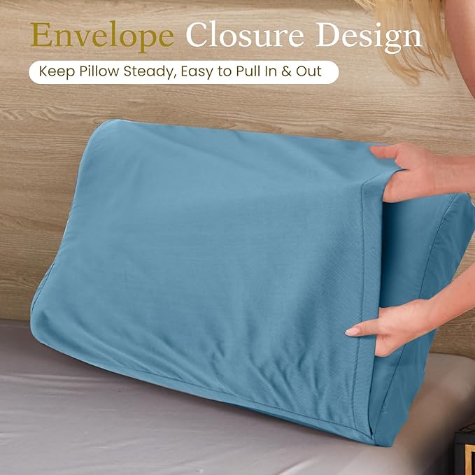 Contour Cervical Pillowcase- Rayon Derived from Bamboo Pillow Case Cover for Contour Cervical Neck Pillow- Breathable Silky Soft Pillowcase for Hot Sleepers,24 x14 x5/3.7 Inches 1 Piece Aqua Blue