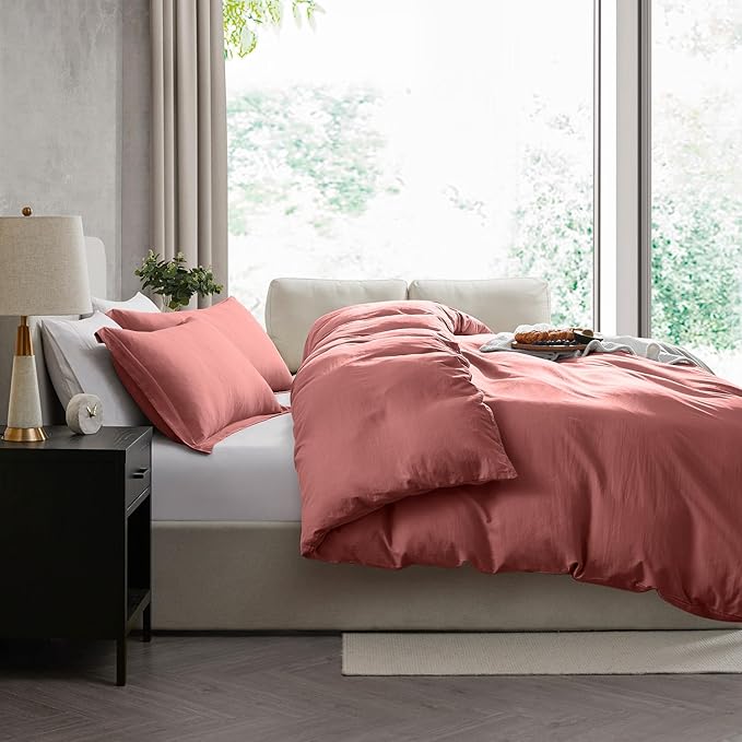 Nestl Pink Clay Duvet Cover Full Size - Soft Double Brushed Full Size Duvet Cover Set, 3 Piece, with Zipper Closure, 1 Duvet Cover 80x90 inches and 2 Pillow Shams