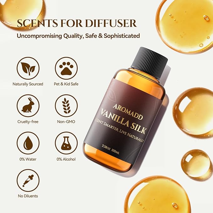 AROMADD AROMADD Vanilla Silk Diffuser Oil Inspired by Luxury Hotel Scent 3.38 Fl Oz (100ml), Aroma Diffuser & Hotel Fragrance Diffuser Oil, Essential Oil Diffuser for Aromatherapy, Long-Lasting