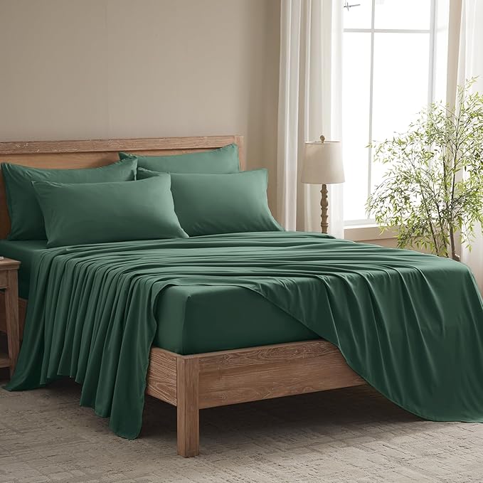 Full Size Bed Sheets - 6 Piece Soft Microfiber and Wrinkle Free Sheets - Easy Care, Extra Soft, Cooling Sheets - 1 Deep Pocket Fitted Sheet 1 Flat Sheet and 4 Pillowcases (Full Emerald Green)