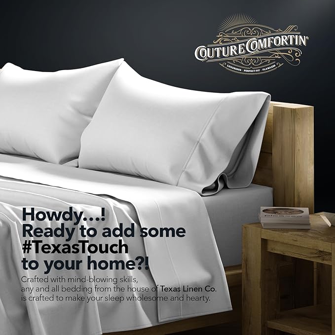 TEXAS LINEN CO. 100% Egyptian Cotton King Sheets Set - Luxury 1500 Series Couture Comfortin' Collection Egyptian Cotton Sheets King Size Bed Set (4 PC, Light Grey), 17" Deep Pocket, Hotel Bedding Set