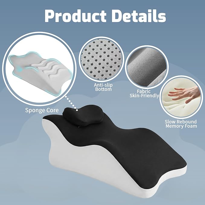 Ergonomic Wedge Prone Pillow,Memory Foam Multi-Functional Bed Pillow,Reading Pillow,Ideal for Bed Breaks,Massage,Reading,Back Support,Sleeping,and Leg Pain Relief