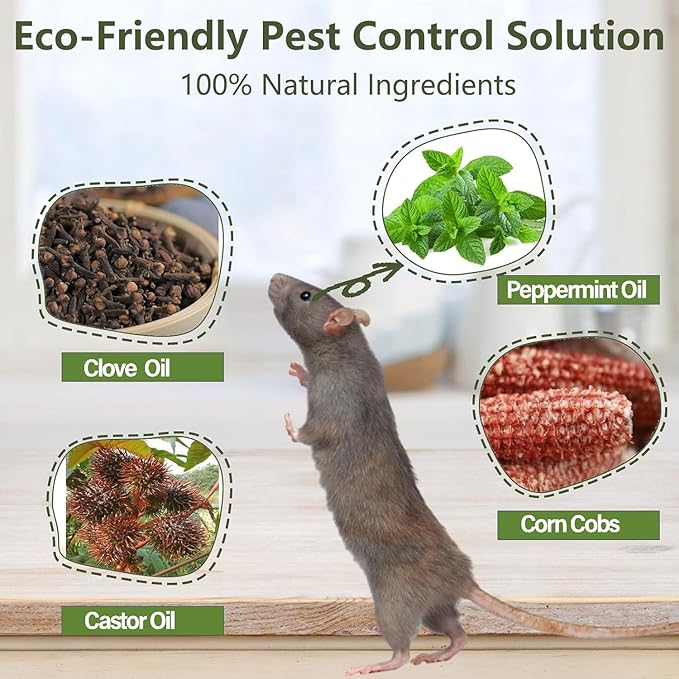 Mouse Rodent Repellent, 24 Pack Peppermint Oil Mice Repellent for Mice & Rats, Natural Deterrent for Home, Garage, Kitchen, Safe for Pets & Family, Indoor & Outdoor Use