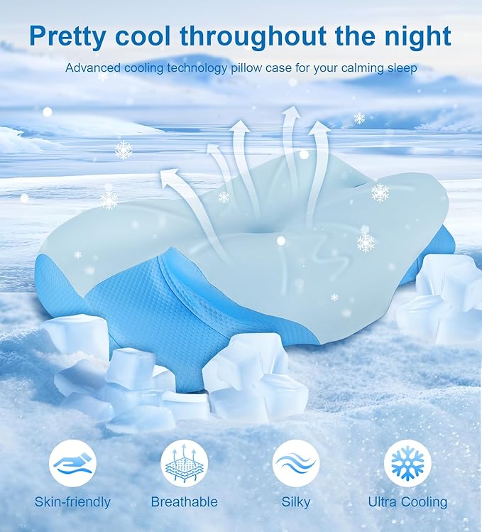 Cervical Neck Pillow for Sleeping, Ergonomic Side Sleeper Pillow for Neck Pain Relief, Adjustable Orthopedic Contour Cooling Mellow Cloud Align Pillows for Side/Back/Stomach Sleepers