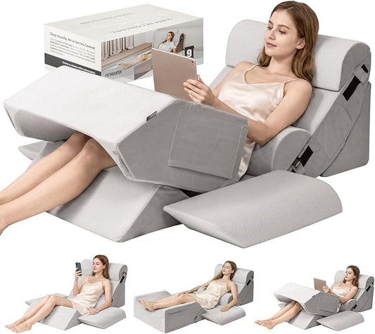 9PCS Orthopedic Bed Wedge Pillow Set for After Surgery Recovery, Body Positioners for Back and Leg Pain Relief, Adjustable Memory Foam Comfort for Sitting up in Bed, Ideal for Adult Acid Reflux & GERD