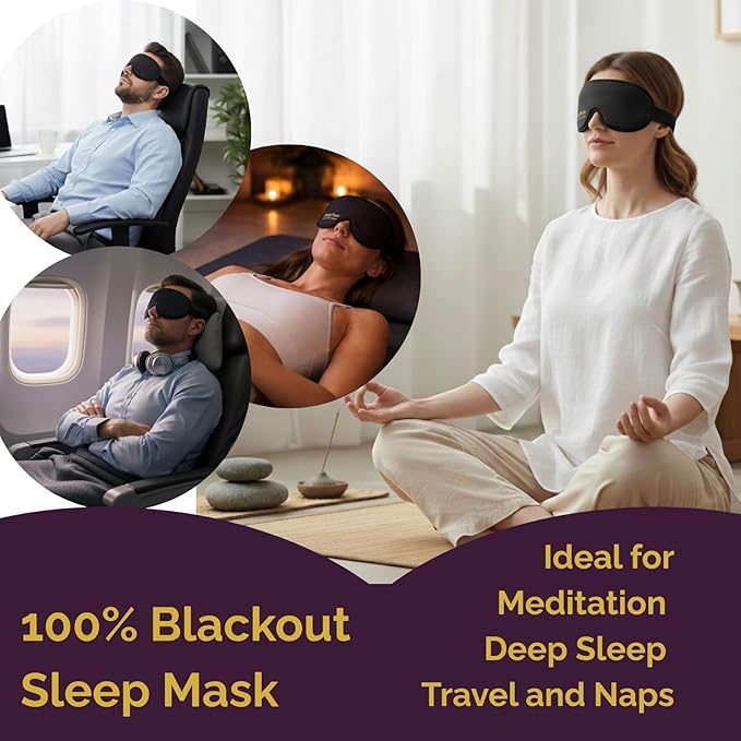 Ringchan 3D Sleep Mask for Back Sleepers - True Blackout Eye Mask with Nose Seal - Zero Eye Pressure Eye Cover for Meditation, Naps & Travel, Adjustable & Comfortable - Jet Black