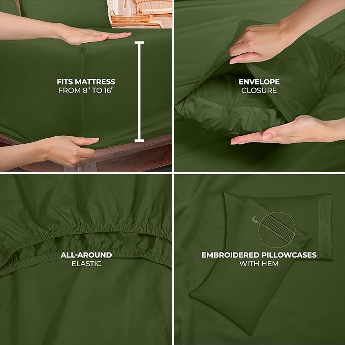 ROYALE LINENS 3 Piece Twin Sheets Set - Soft Brushed 1800 Microfiber Bedding - 1 Fitted and 1 Flat Sheet, 1 Pillow case - Wrinkle Free & Fade Resistant - Hotel Luxury Bed Sheets (Hunter Green, Twin)