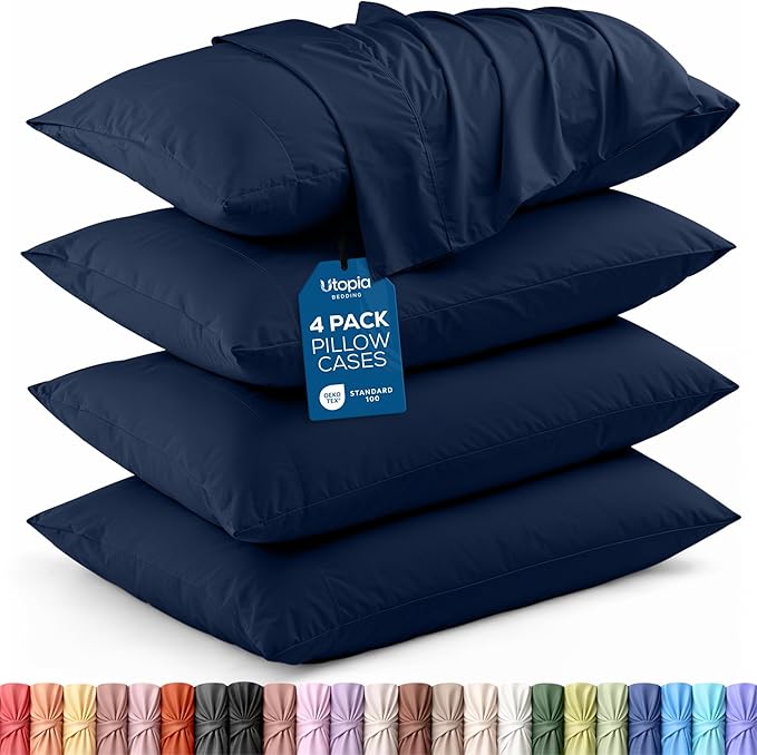 Utopia Bedding King Pillow Cases - 4 Pack - Envelope Closure - Soft Brushed Microfiber Fabric - Shrinkage and Fade Resistant Pillow Covers King Size 20 X 40 Inches (King, Navy)