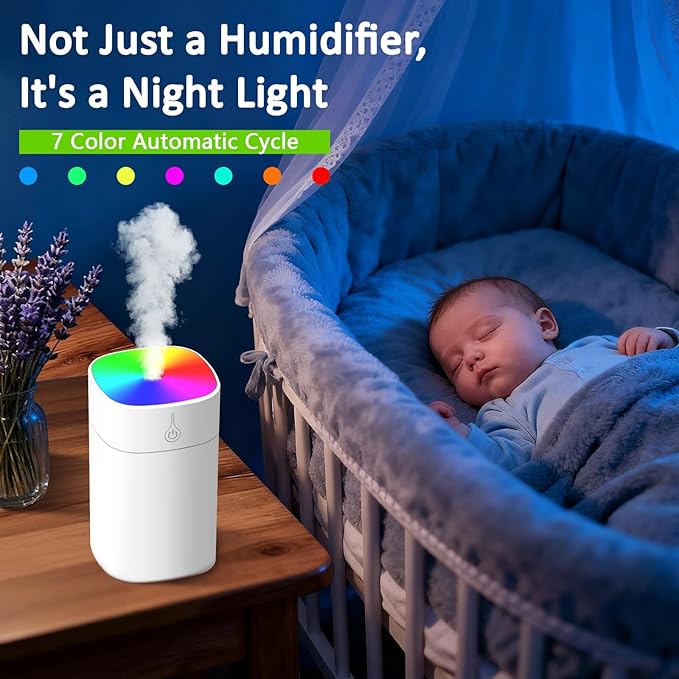 Portable Small Humidifiers for Bedroom, 3L Aroma Diffuser for Home Personal Desktop Plant Humidifier Indoor Fragrance Aroma Diffuser with 2 Modes, Night Light and Auto-Off