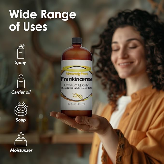 Heavenly Pure Frankincense Essential Oil 16 Fl Oz (Pack of 1) Large Bottle for Aromatherapy Diffusers and DIY Blends