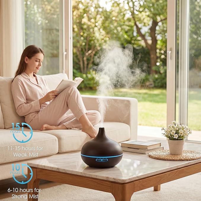 Rechargeable Diffuser for Essential Oils Large Room, 450ml Battery Operated Diffuser with Remote Control, Aromatherapy Oil Diffuser with Timer, 7 Colors Light air humidifiers for Home&Office
