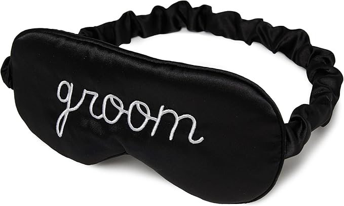 Funky Junque Satin Sleep Mask, Eye Mask for Sleeping & Travel - Funny Adjustable Blindfold Bachelor Gift - Groom (Black)