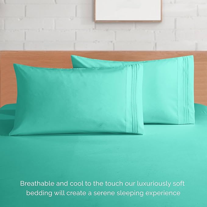 Elegant Comfort Luxury 1500 Premium Hotel Quality Microfiber 4-Piece Sheet Set - Soft, All Around Elastic 18-24 Inches Deep Fitted Sheet - Extra Deep Pocket Sheets, Twin/Twin XL, Paradise Teal