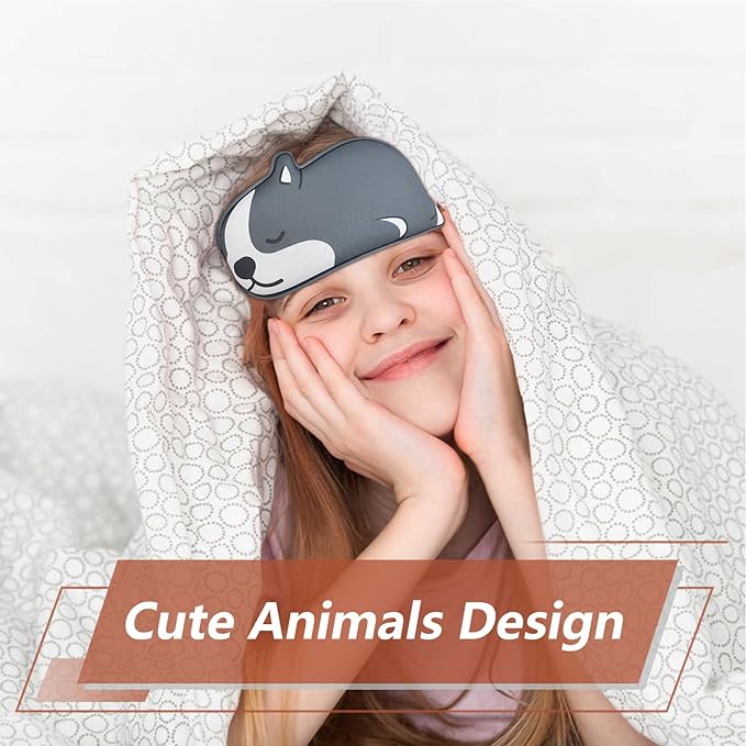 Cute Puppy Sleeping Mask Eye Mask Funny Animal 3D Contoured Sleep Mask Soft Breathable Blindfold Travel Eye Cover Eyeshade for Kids Adults Girls Boys Women Men (Dog, Grey)
