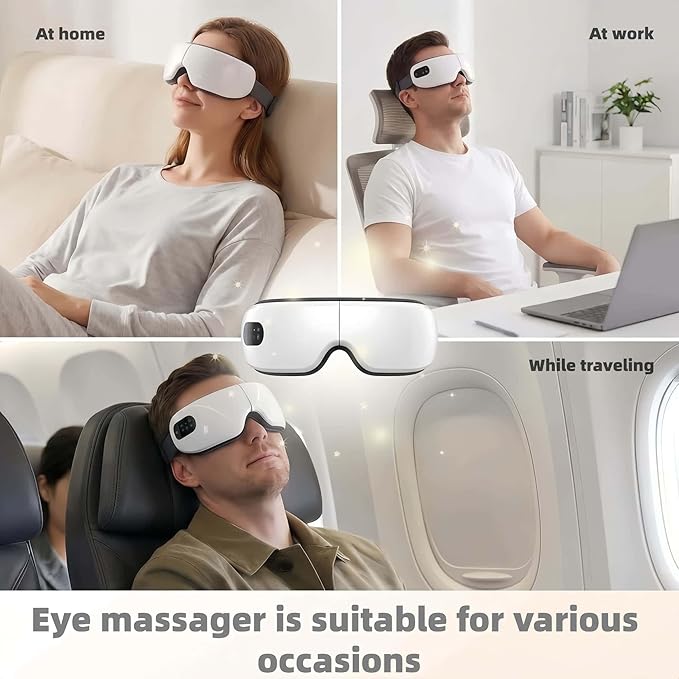 Eye Massager Mask with Heat & Bluetooth Music, 7 Modes for Migraine Relief, Sleep Improvement, Portable, Eye Mask, Gift for Women Men Friends Mom Dad Eyeris 1 White