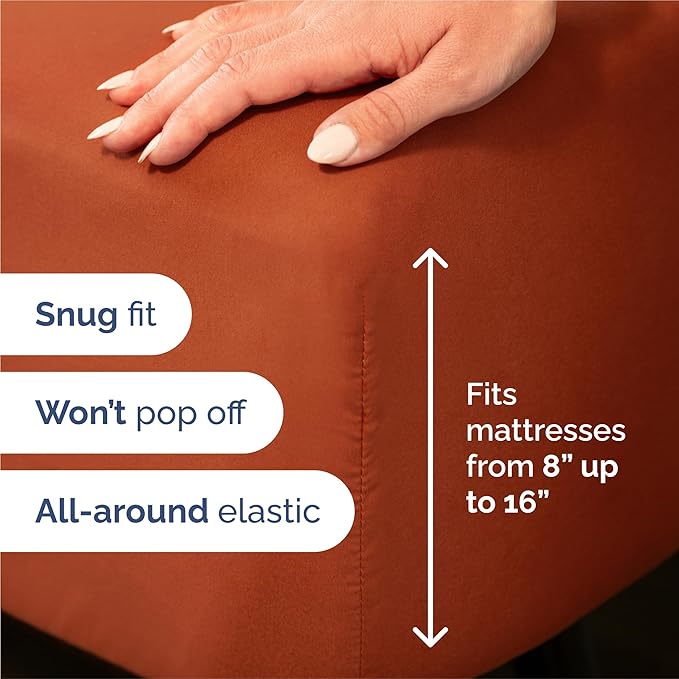 King 6 Piece Sheet Set - Comfy, Breathable & Cooling - Hotel Luxury Bedding for Women, Men, Kids, Teens & Children - 1 Flat & 1 Fitted Sheet & 4 Pillowcases w/ Deep Pockets - Wrinkle Free - Terracotta