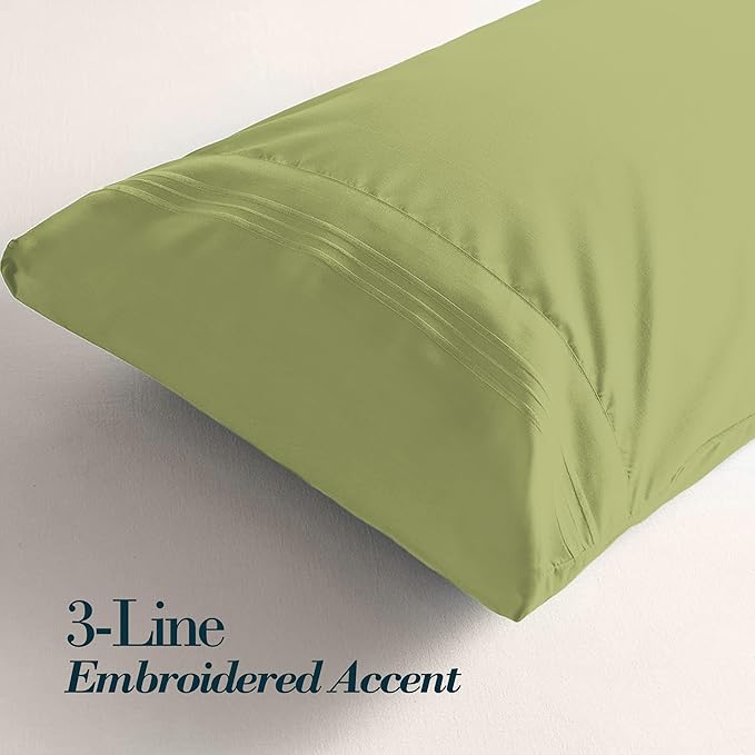 Mocassi 1-Piece Premium Body Pillowcase 1800 Series Hotel Quality Microfiber - Soft and Breathable with 3-Line Embroidery Wrinkle and Stain Resistant, Easy Care, 21" x 54", Olive Green