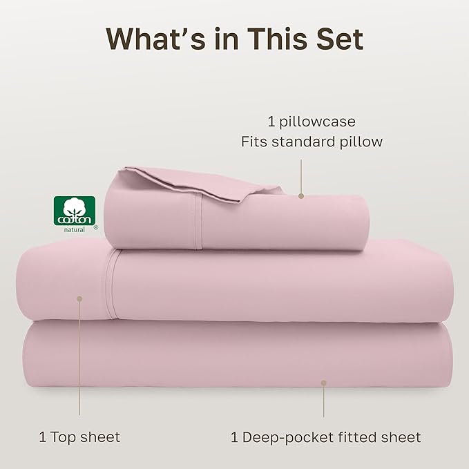 California Design Den Soft Twin Size 100% Cotton Sheet Sets, 400 Thread Count Good Housekeeping Award Winner, Silky Smooth Sateen Weave, Durable Twin Bed Sheet Set - Pink