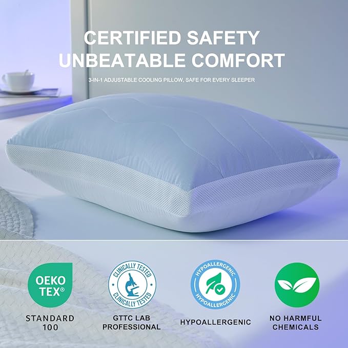 Cooling Adjustable Pillow for Side, Back, Stomach Sleepers，Customizable Support Pillows for Neck Pain Relief，King Size Set of 1 Luxury Bed Pillow.