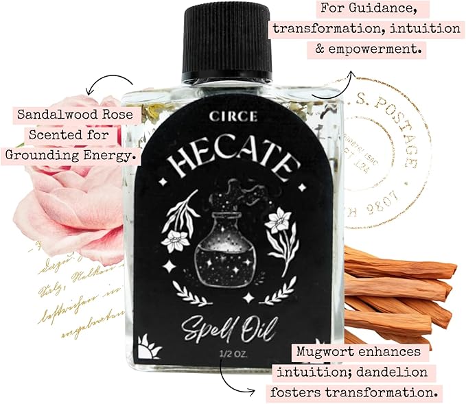 CIRCE Hecate Spell Oil- Invite Wisdom, Transformation & Best Path Discovery - Add to Bath, Use in Rituals, Wear as Fragrance to Align w/Desires - Coconut Oil, Mugwort Herb, Dandelion Herb- 1/2oz