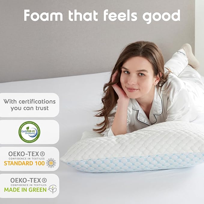 Nestl Cooling Pillow, Shredded Memory Foam Pillows King Size Set of 2, Gel Infused Cool Pillow, Adjustable King Size Pillow for Sleeping, Breathable King Pillow, Washable Removable Bed Pillow Cover