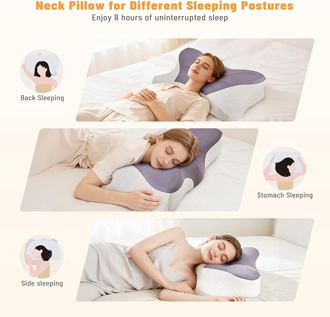 Cervical Neck Pillow Set of 2, Memory Foam Pillow for Neck Pain Relief, Ergonomic Bed Pillow with Neck Support for Side, Back & Stomach Sleepers, Queen, Dark Grey