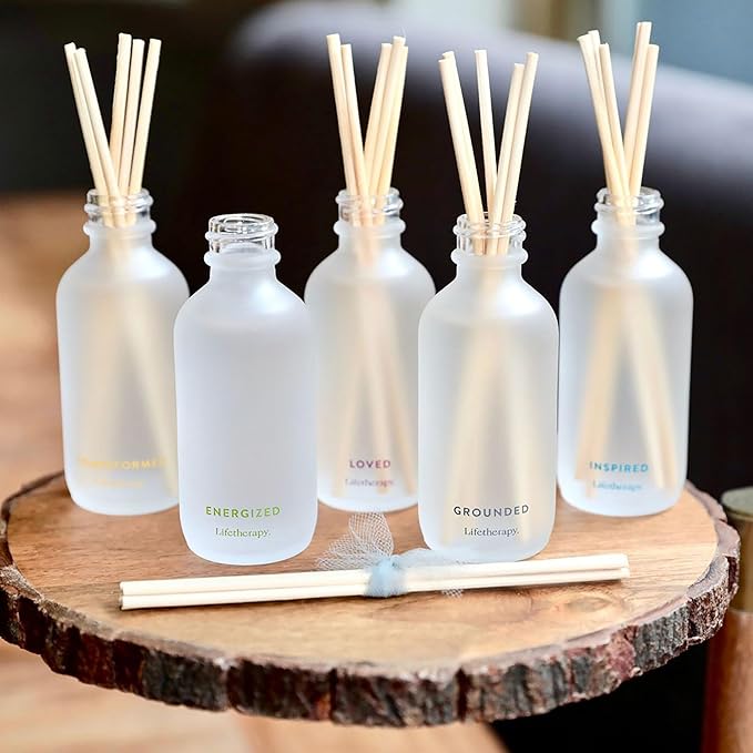 Lifetherapy - Inspired -Mini Reed Diffuser w/Cap, Mood-Boosting Scent, Natural Essential Oils, Alcohol-Free, Ideal for Home, Office, Travel & Giftable 2oz