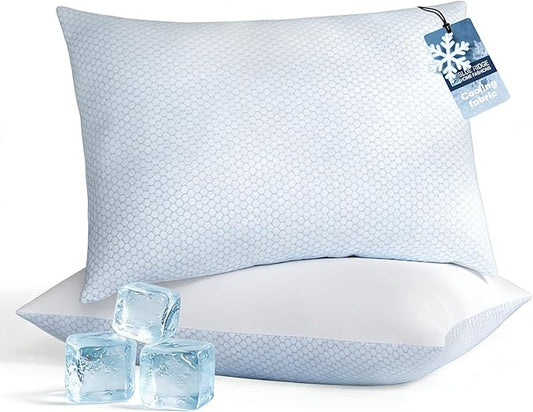 Blue Ridge Home Fashions Cooling Bed Pillows King Size Set of 2, Reversible Cooling & Cotton Fabric, Medium Firm, Down Alternative Breathable Support for Hot, Side, Back & Stomach Sleepers, 20" x 36"
